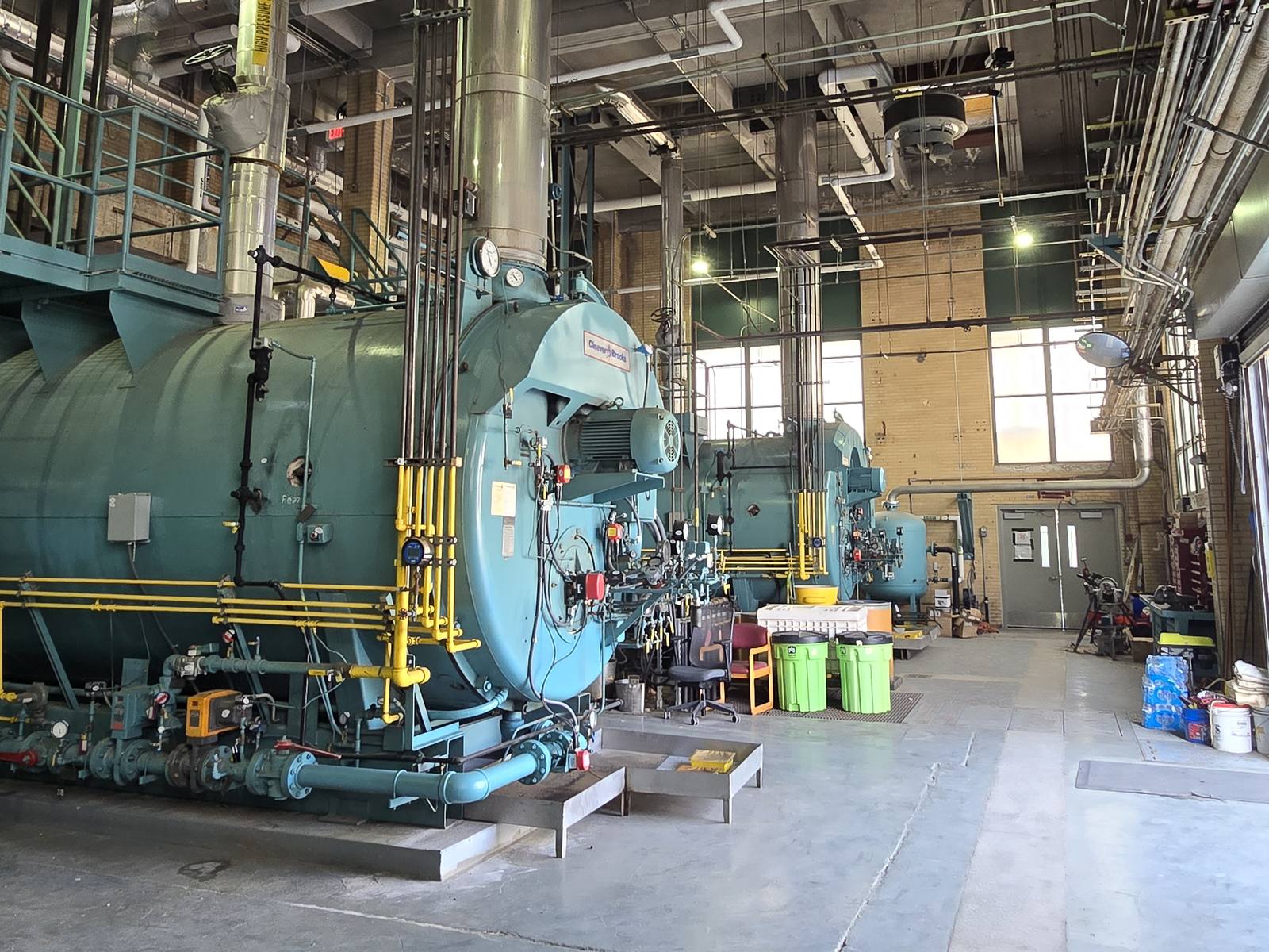High-pressure steam boilers inside the VA Albany central boiler plant