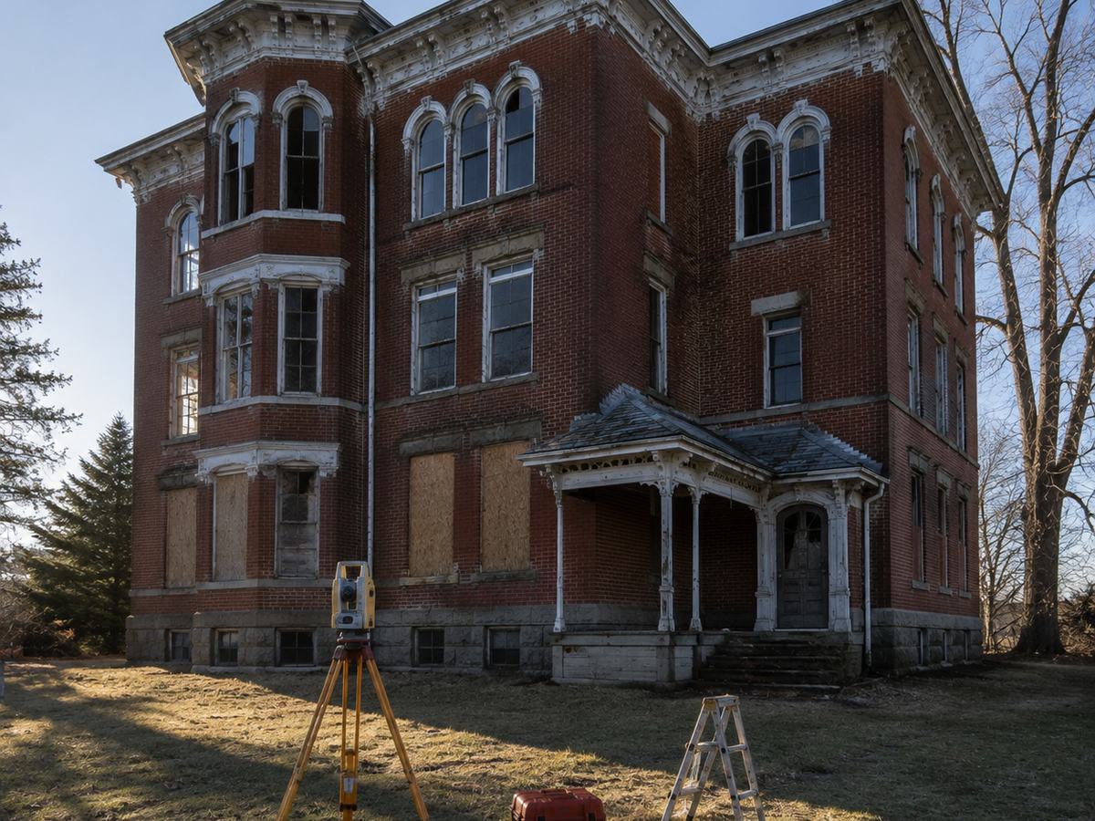 Illustration of a historic brick building documented before demolition
