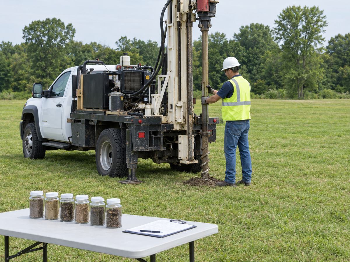 Illustrative photo of soil sampling on open land