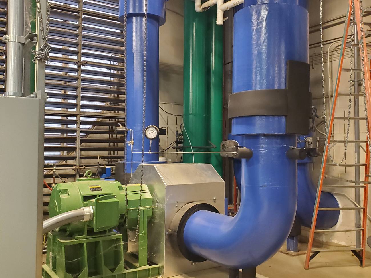 Plant piping and pumps in Building 70 at the Dallas VA Medical Center