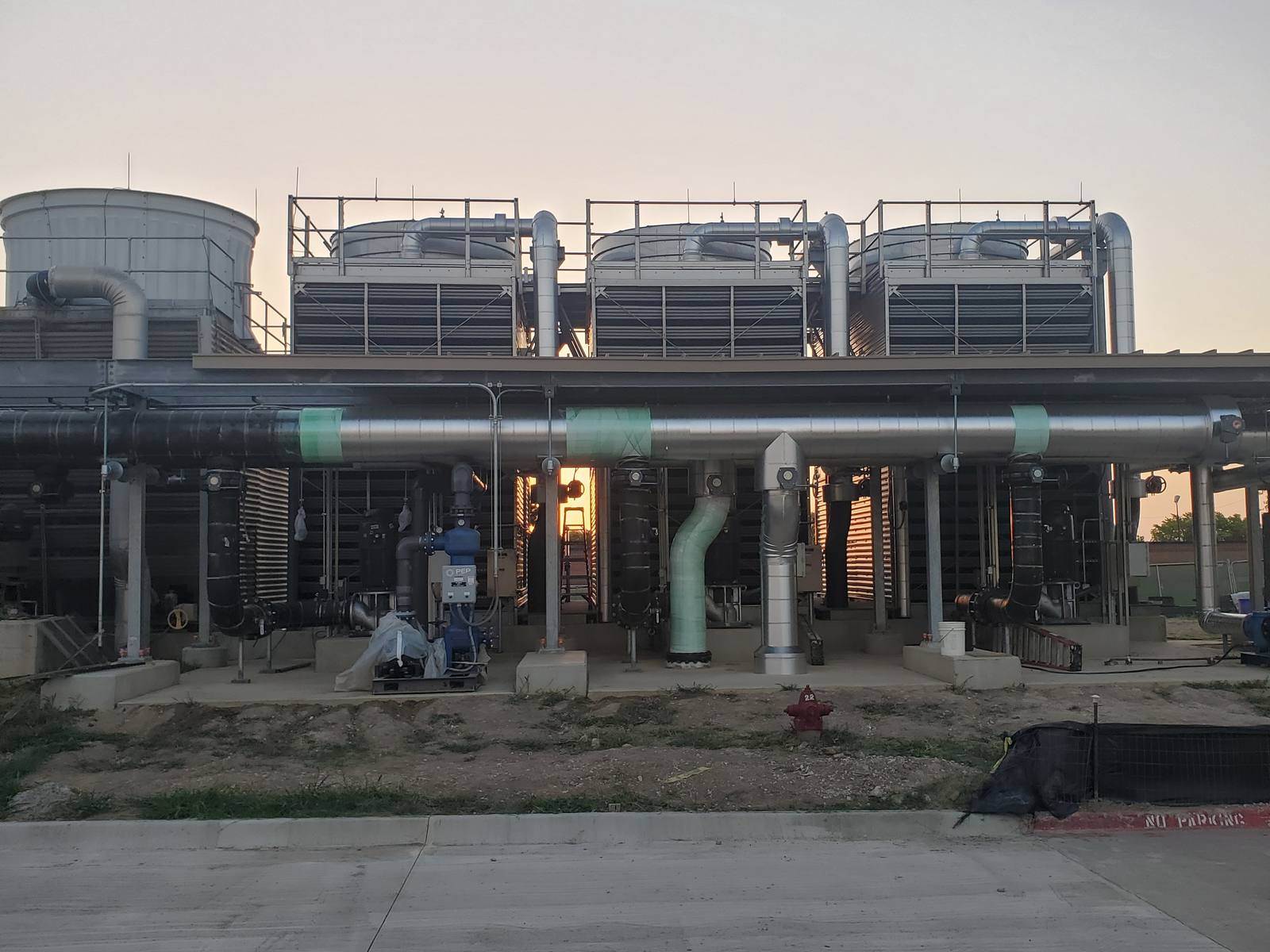 New pre-packaged cooling towers and header piping at the Dallas VA Medical Center