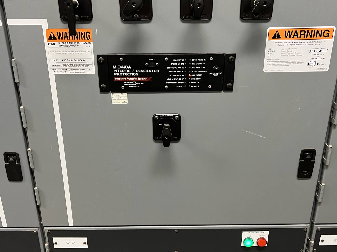 Switchgear and generator protection control panel
