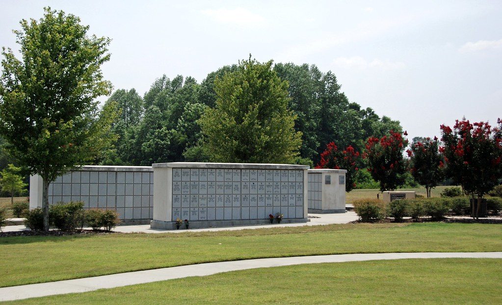Columbarium walls and landscaped grounds at Long Island National Cemetery
